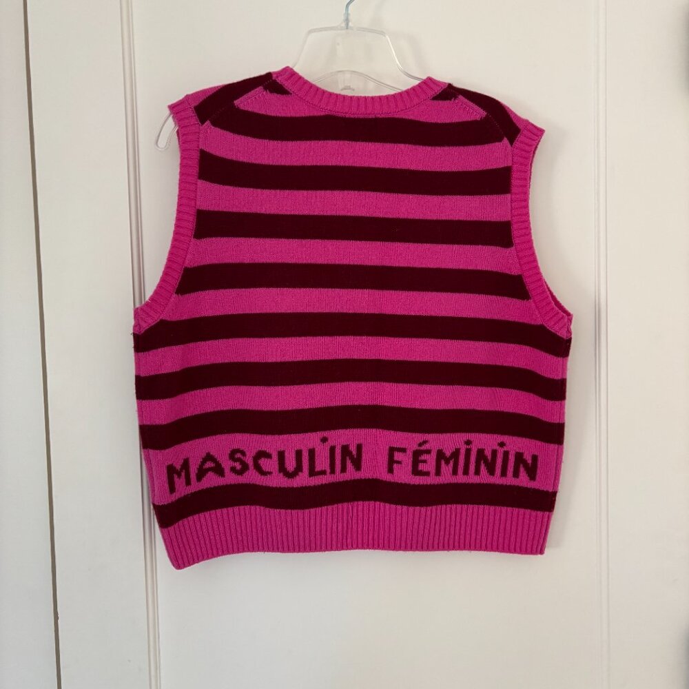 Clare V Pink and Burgundy Striped Knit Vest Monoprix Masculin Feminin - Picture 2 of 5